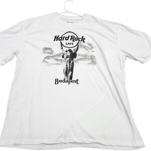 Hard Rock Cafe Budapest White Graphic T-Shirt XXL Mens Liberty Statue Cotton